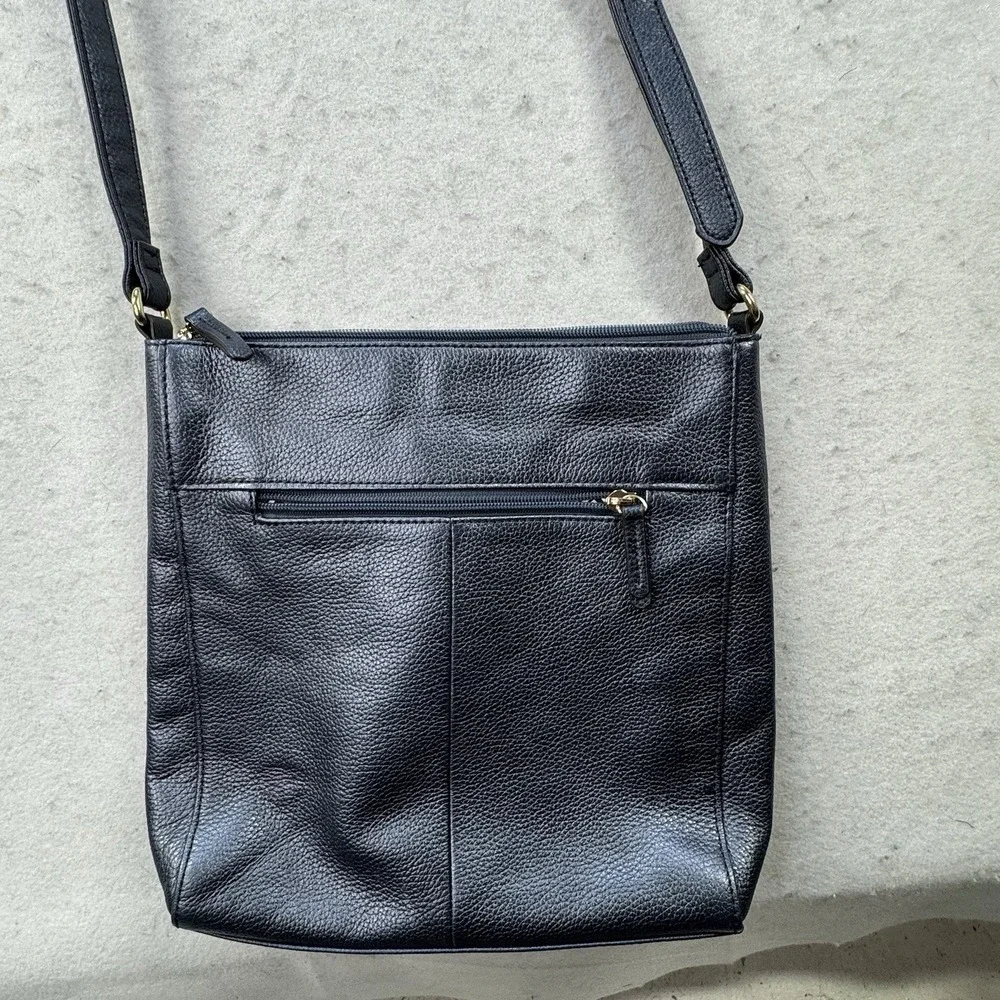 Tignanello Shiny Irridescent Blue Grey Pebbled Leather Messenger Bag Zip Top